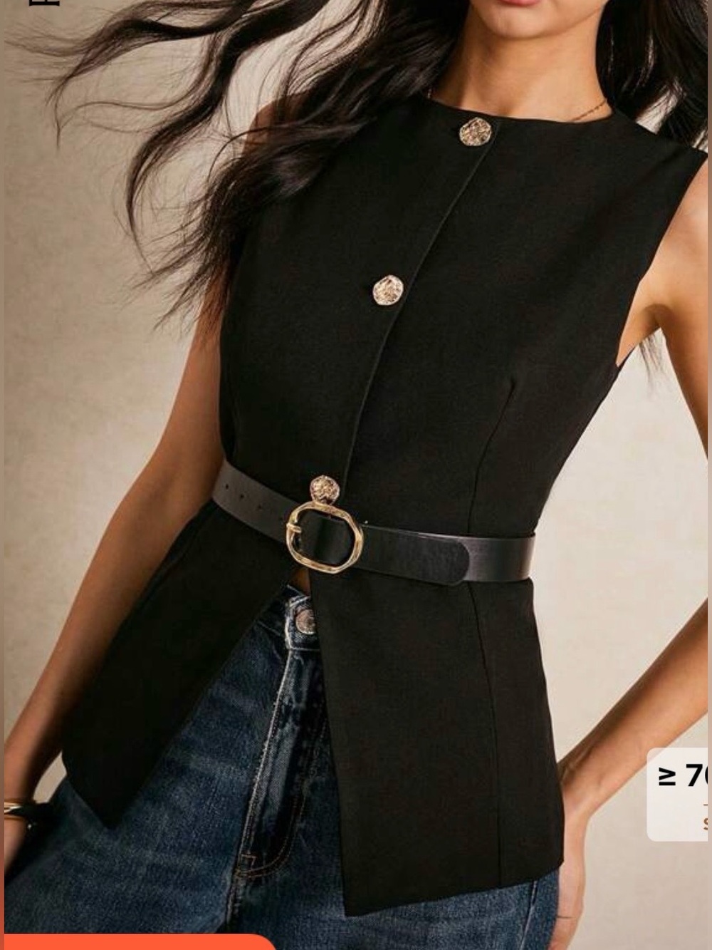Black Sleeveless Buttoned Tailored Vest - Picture 2 of 11